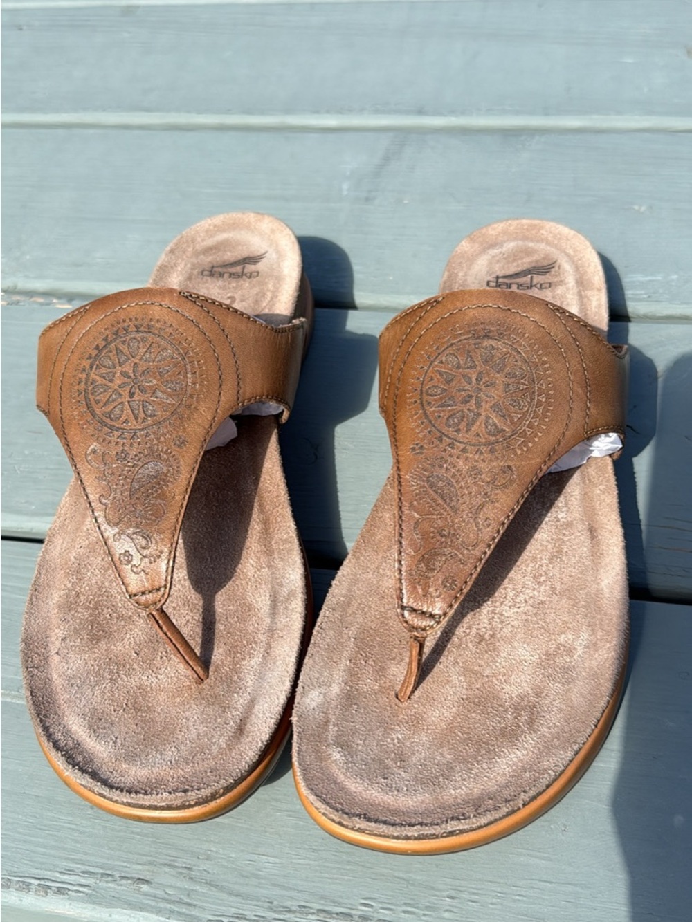 Dansko Brown Leather Embossed Thong Sandals for women